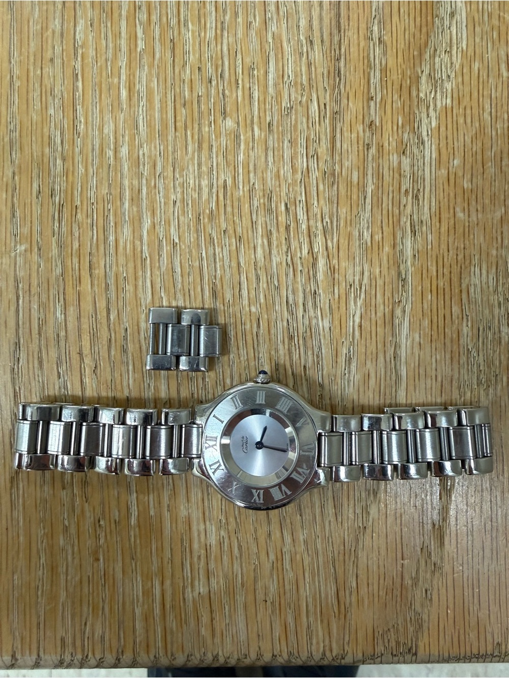 Cartier Silver Stainless Steel Bracelet Watch with Roman Dial